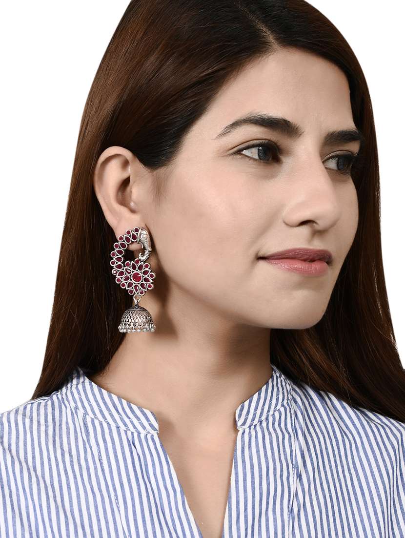red brass jhumka earring - 17546058 -  Standard Image - 3