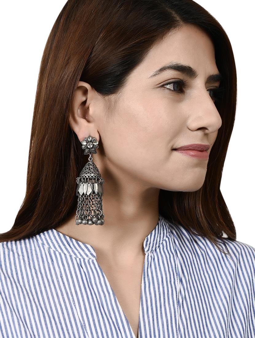 grey brass jhumka earring - 17546132 - Standard Image - 3