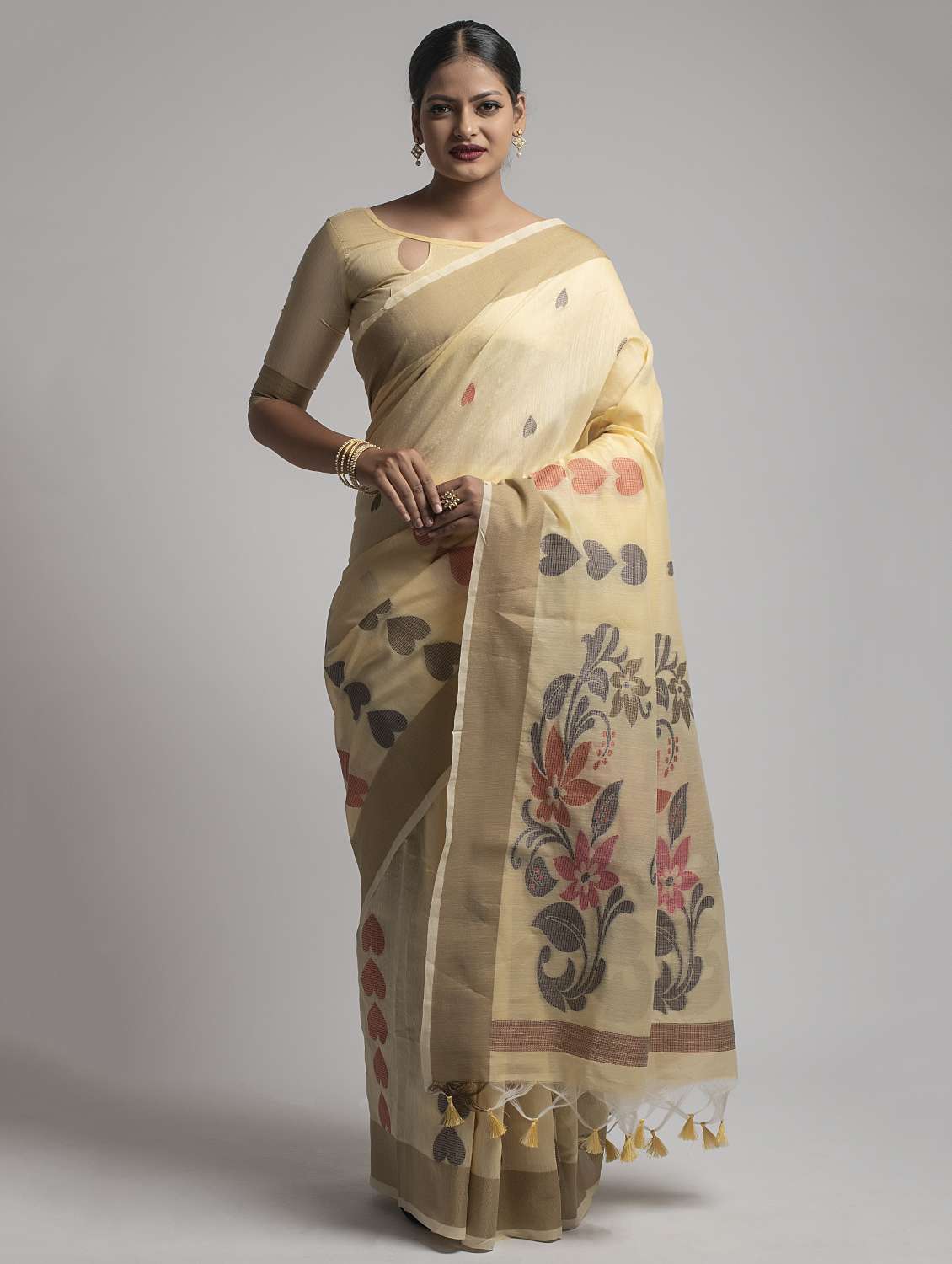 self design chanderi saree with blouse