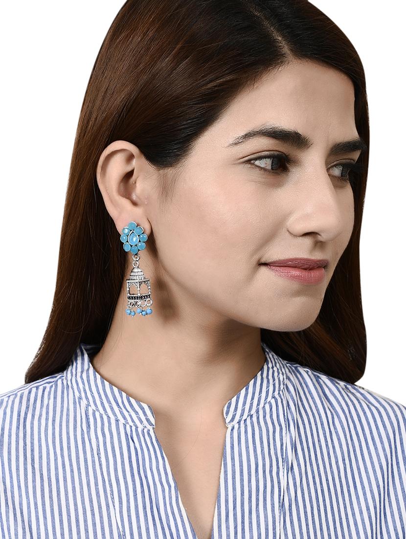 blue silver brass jhumka earring - 17547296 - Standard Image - 3