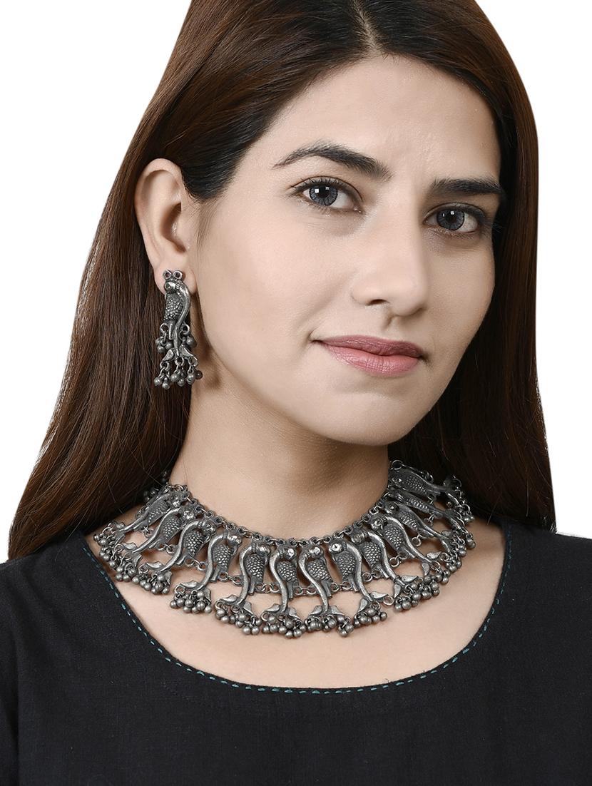 oxidized silver plated necklace with earrings - 17547316 - Standard Image - 5
