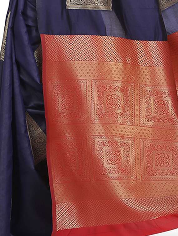 navy cotton silk banarasi saree with blouse - 17547446 - Standard Image - 3