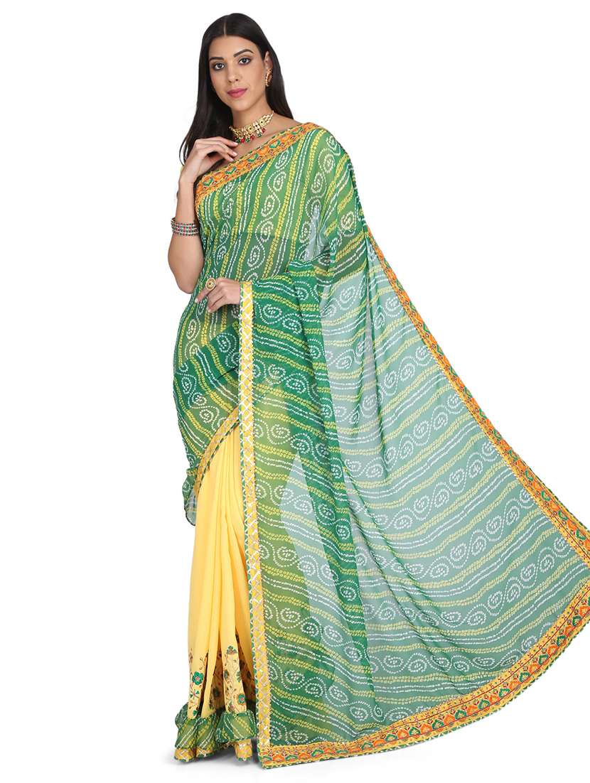 women's bandhani green colored saree with blouse - 17547462 -  Zoom Image - 0
