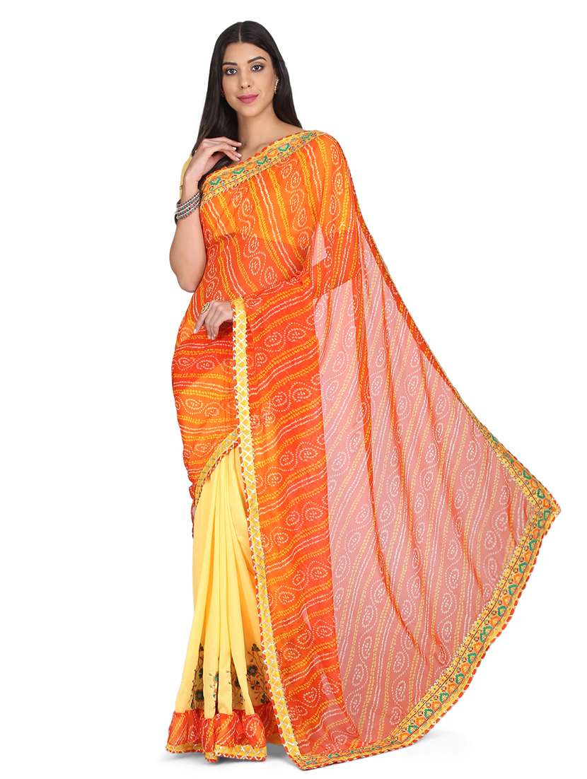 women half & half embroidered saree with blouse - 17547463 -  Zoom Image - 0