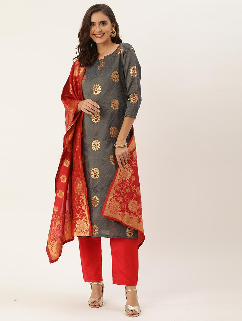 zari work unstitched suit - 17548847 - Zoom Image - 0