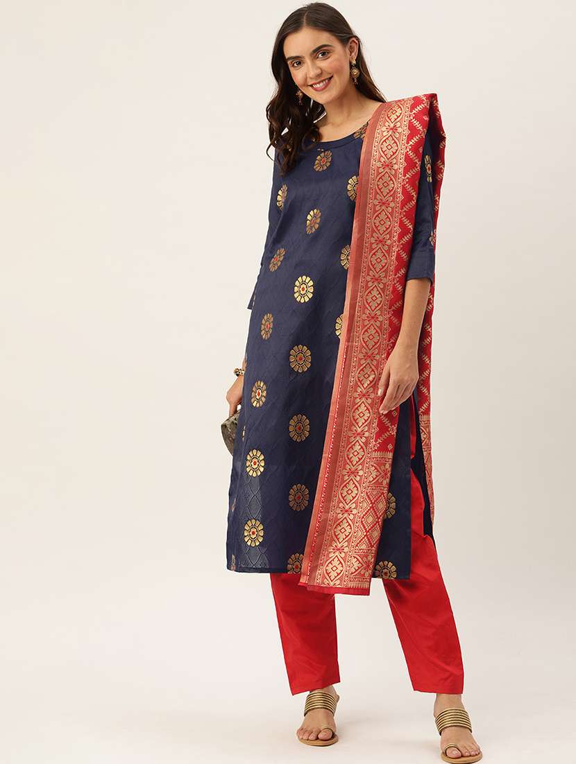 navy silk unstitched suit - 17548848 -  Standard Image - 3