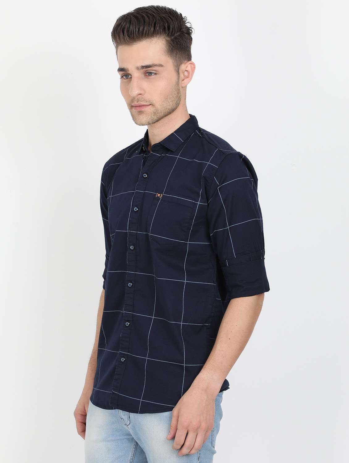 navy blue checkered casual shirt - 17549652 - Zoom Image - 0