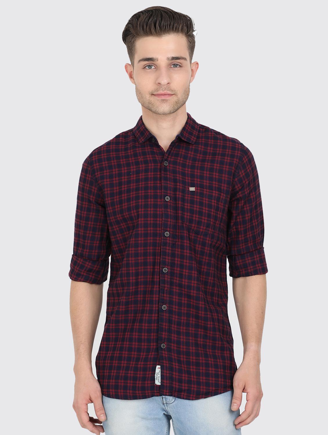 navy blue checkered casual shirt - 17549653 -  Zoom Image - 0