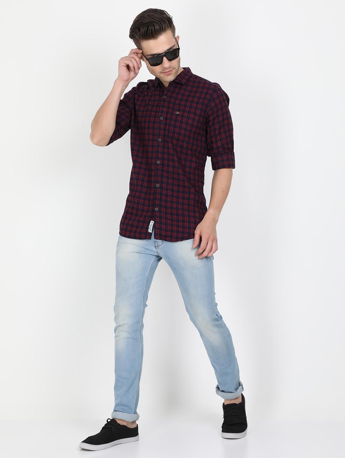 navy blue checkered casual shirt - 17549653 - Standard Image - 3