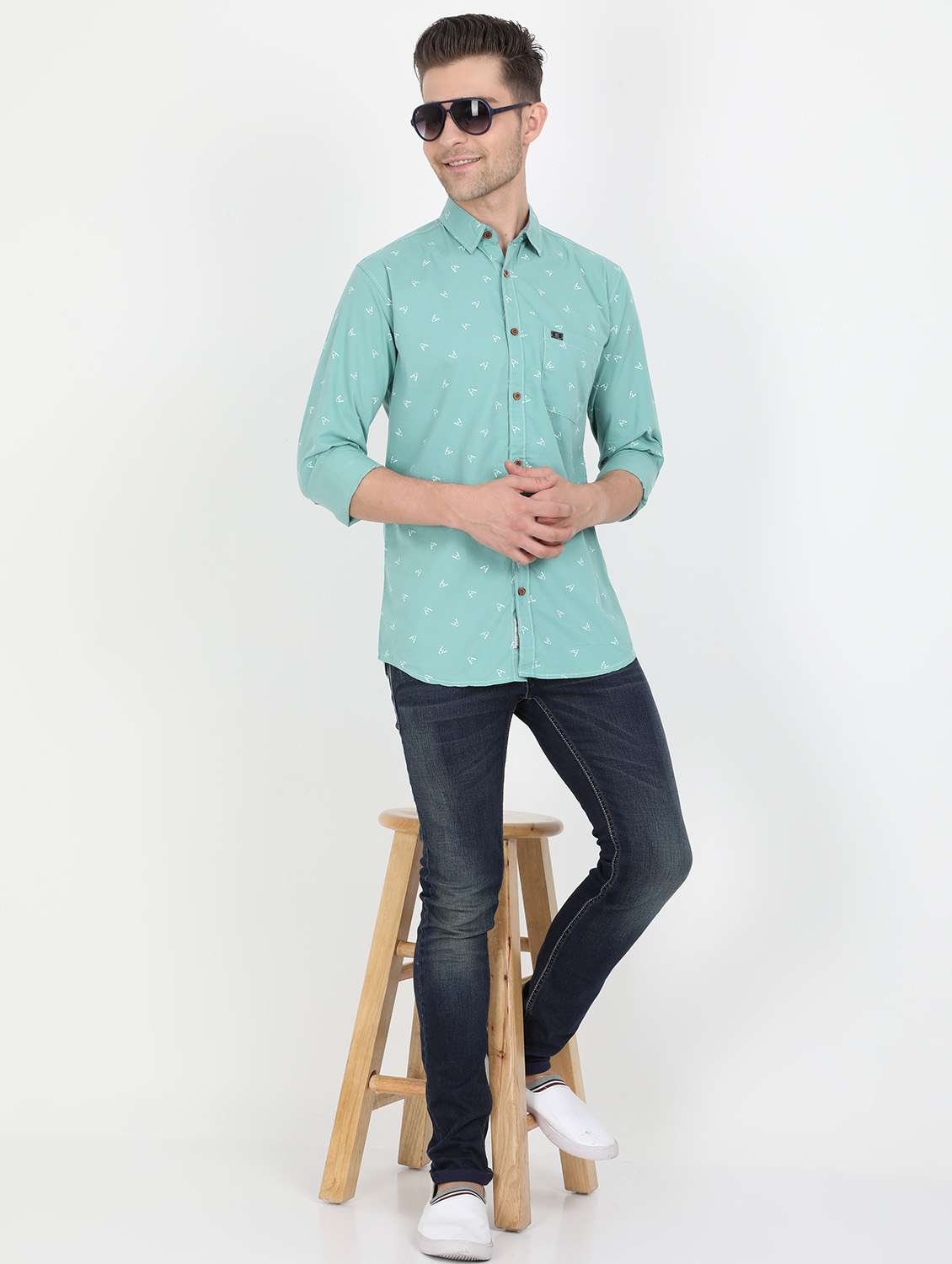 sea green printed casual shirt - 17549656 - Standard Image - 3