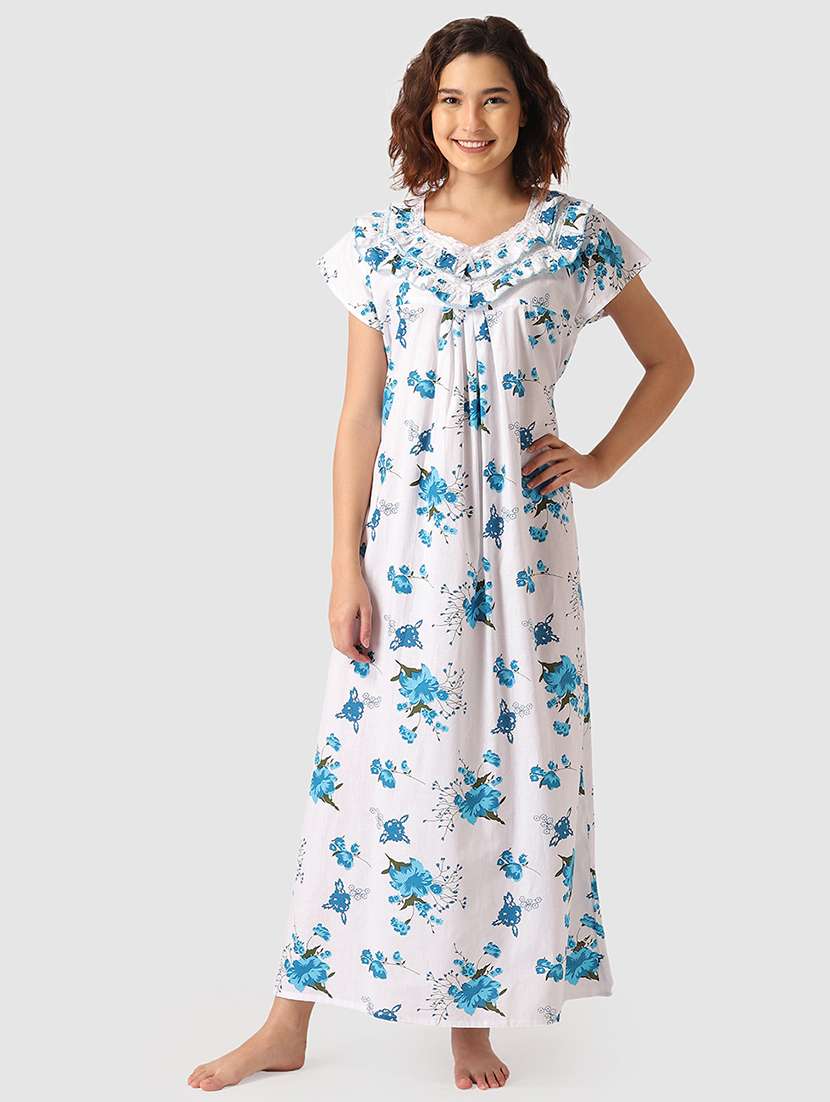 lace detail printed nighty 
