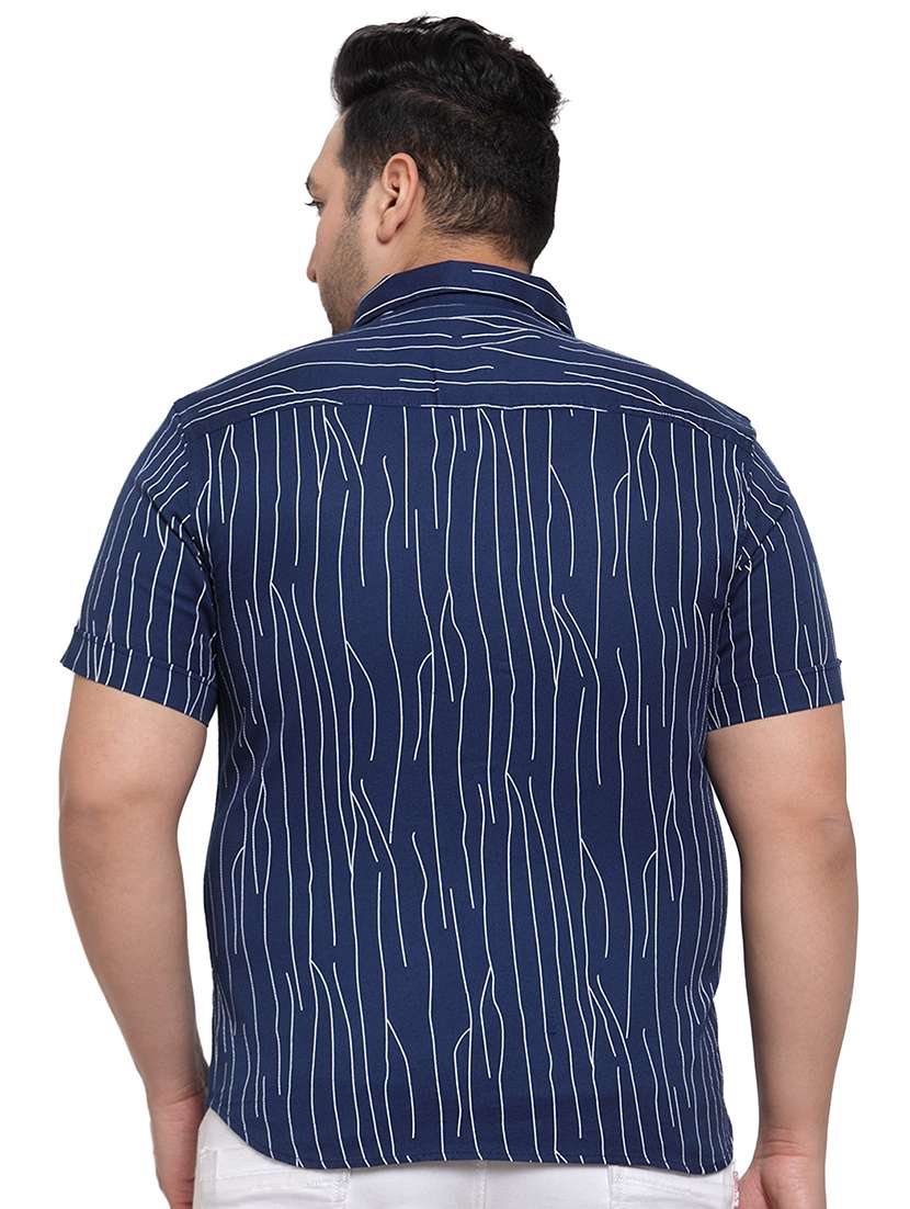 Plus Size Navy Blue Printed Casual Shirt