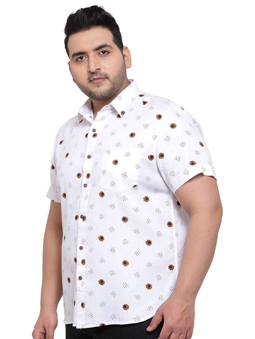 Plus Size White Floral Print Casual Shirt