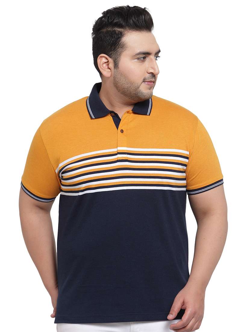 Buy online Yellow Striped Polo T-shirt 