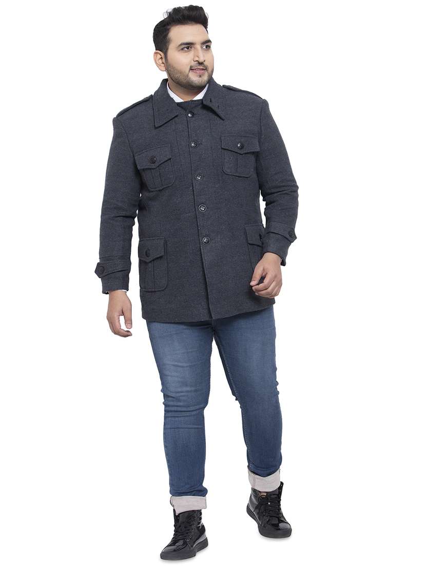black solid fleece overlap casual jacket - 17550475 -  Standard Image - 3