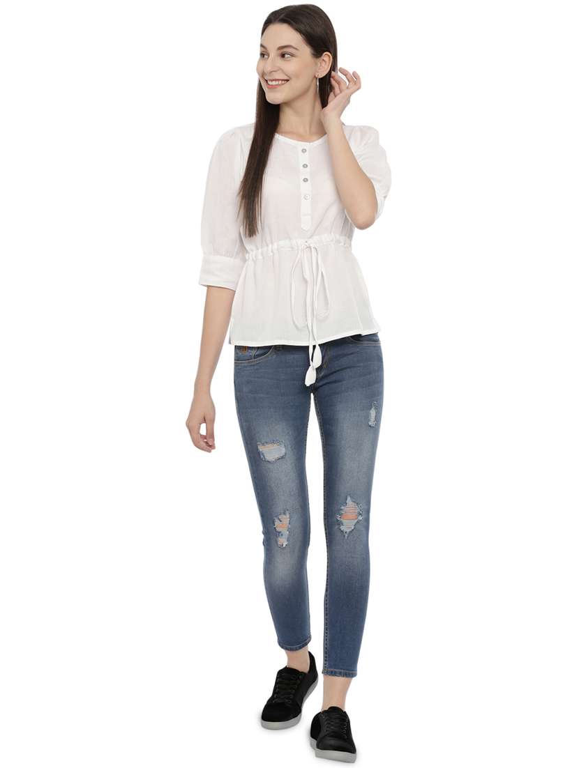 drawstring waist solid top - 17550678 -  Standard Image - 3