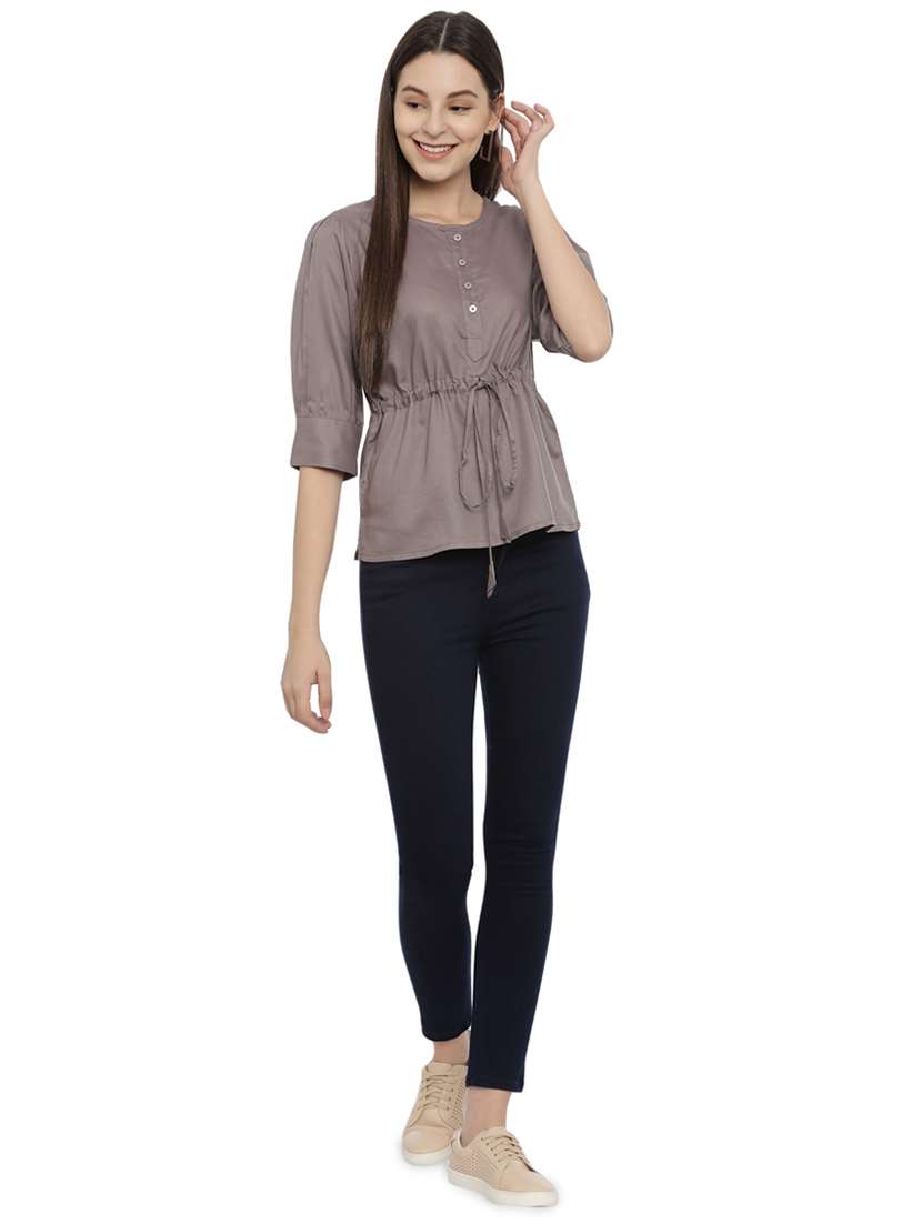 drawstring waist solid top - 17550679 -  Standard Image - 3