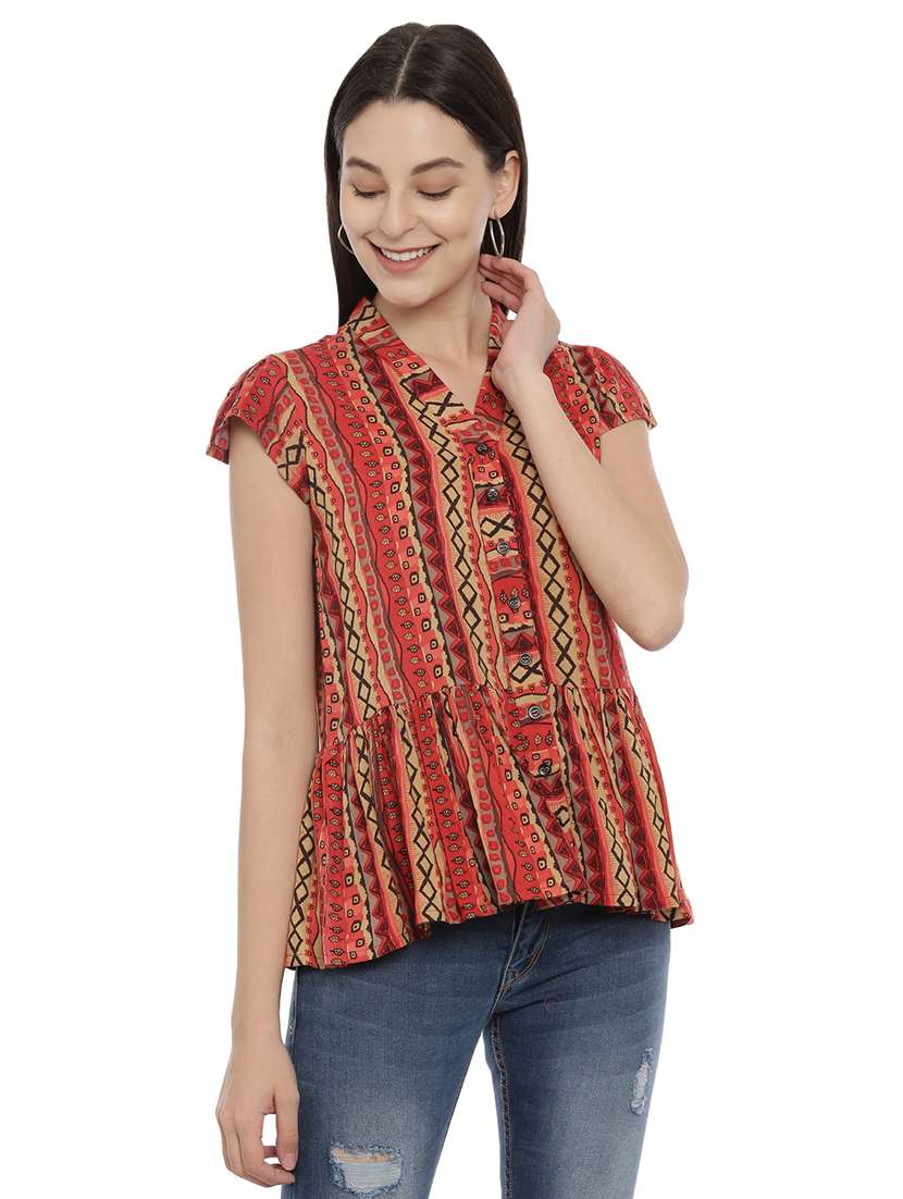abstract printed peplum top - 17550682 -  Zoom Image - 0