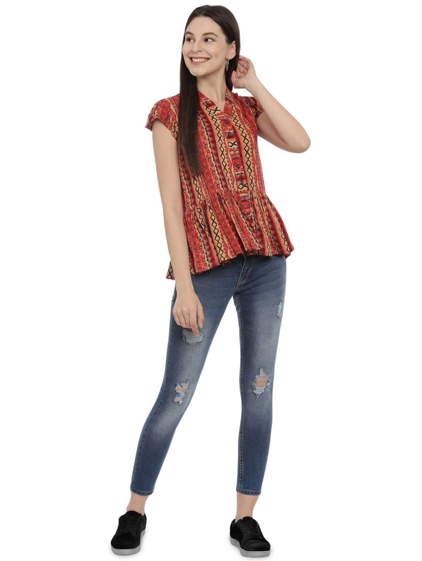 abstract printed peplum top - 17550682 - Standard Image - 3