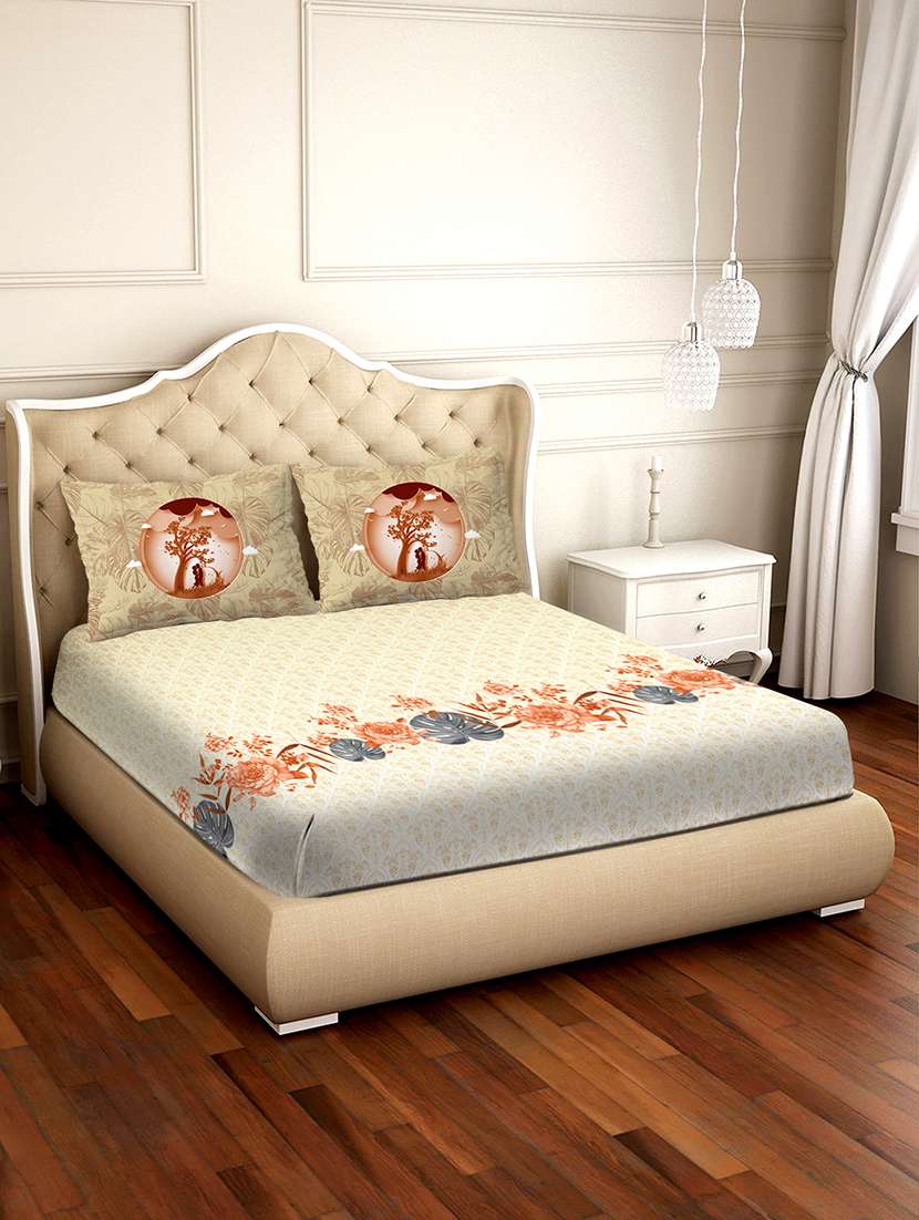 shades of shraddha double bedsheet set super king size 300 tc 100% cotton brown colour