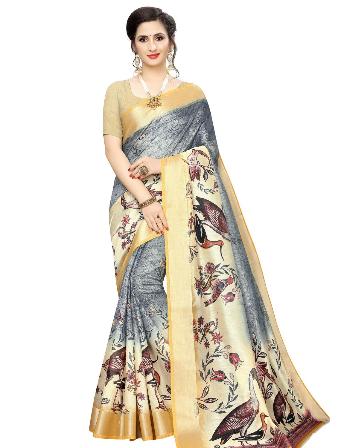 conversational printed saree with blouse - 17550789 - Zoom Image - 0