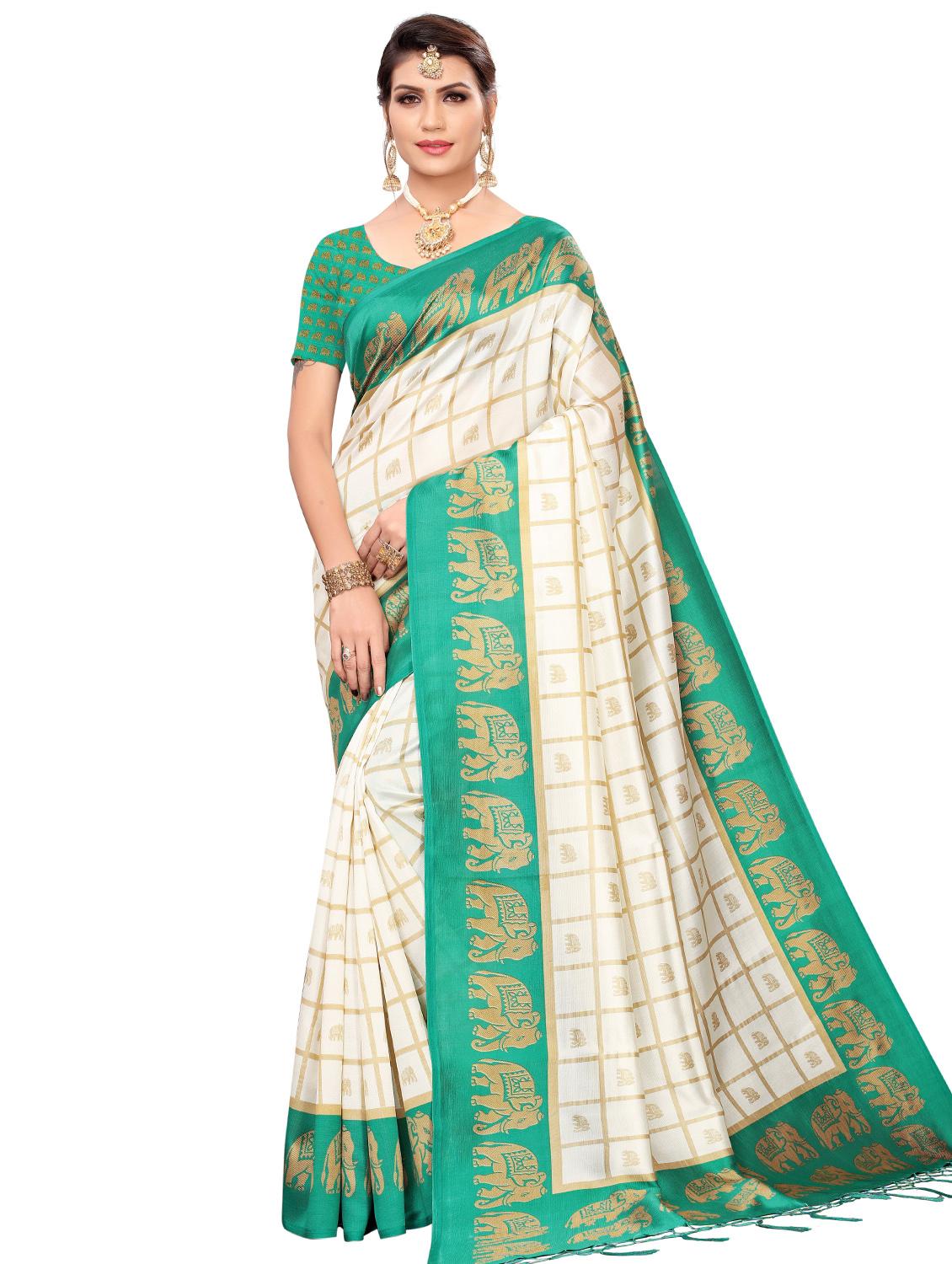 checkered printed saree with blouse - 17551094 - Zoom Image - 0