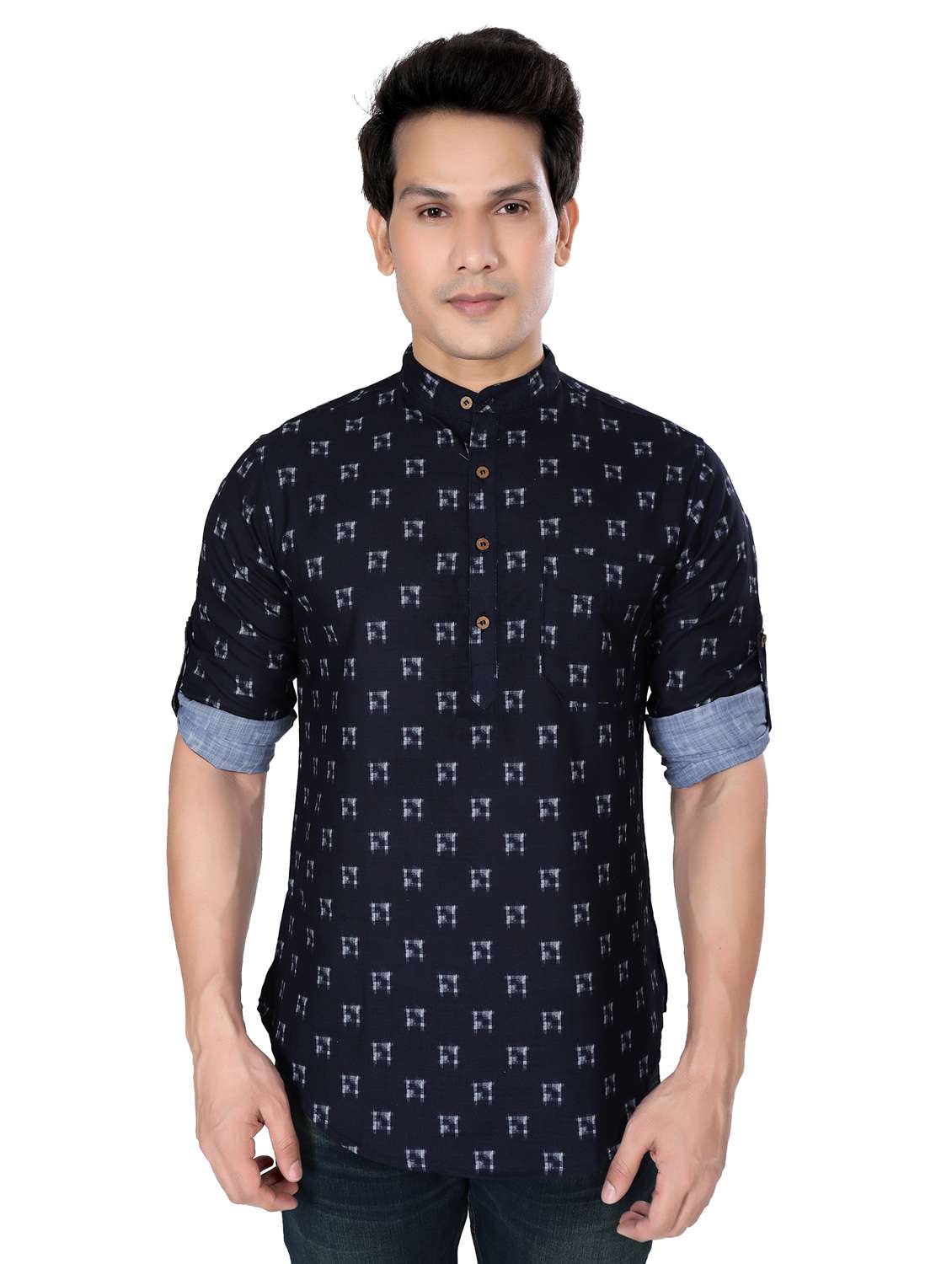 navy blue printed casual shirt