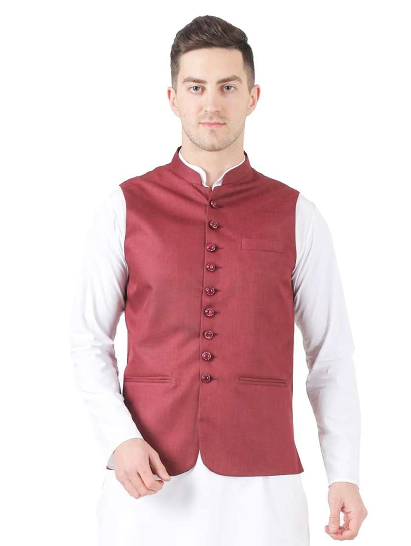 maroon solid nehru jacket