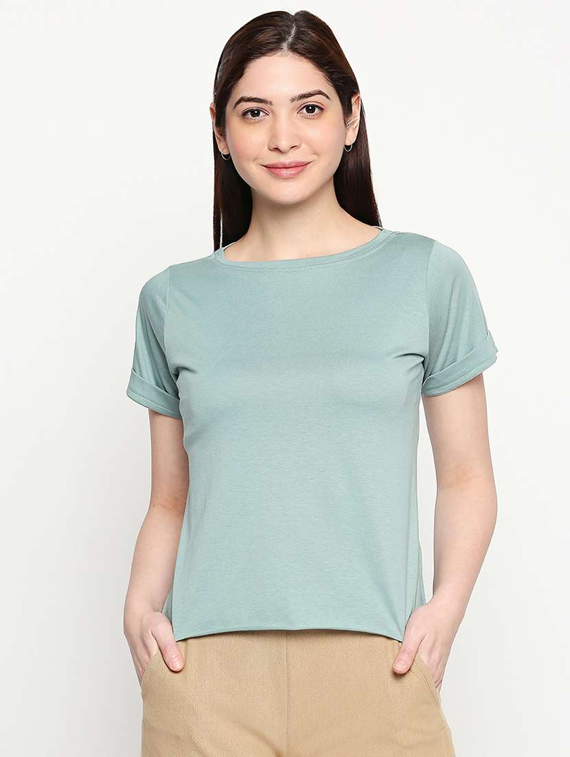 boat neck solid tee - 17553715 -  Zoom Image - 0
