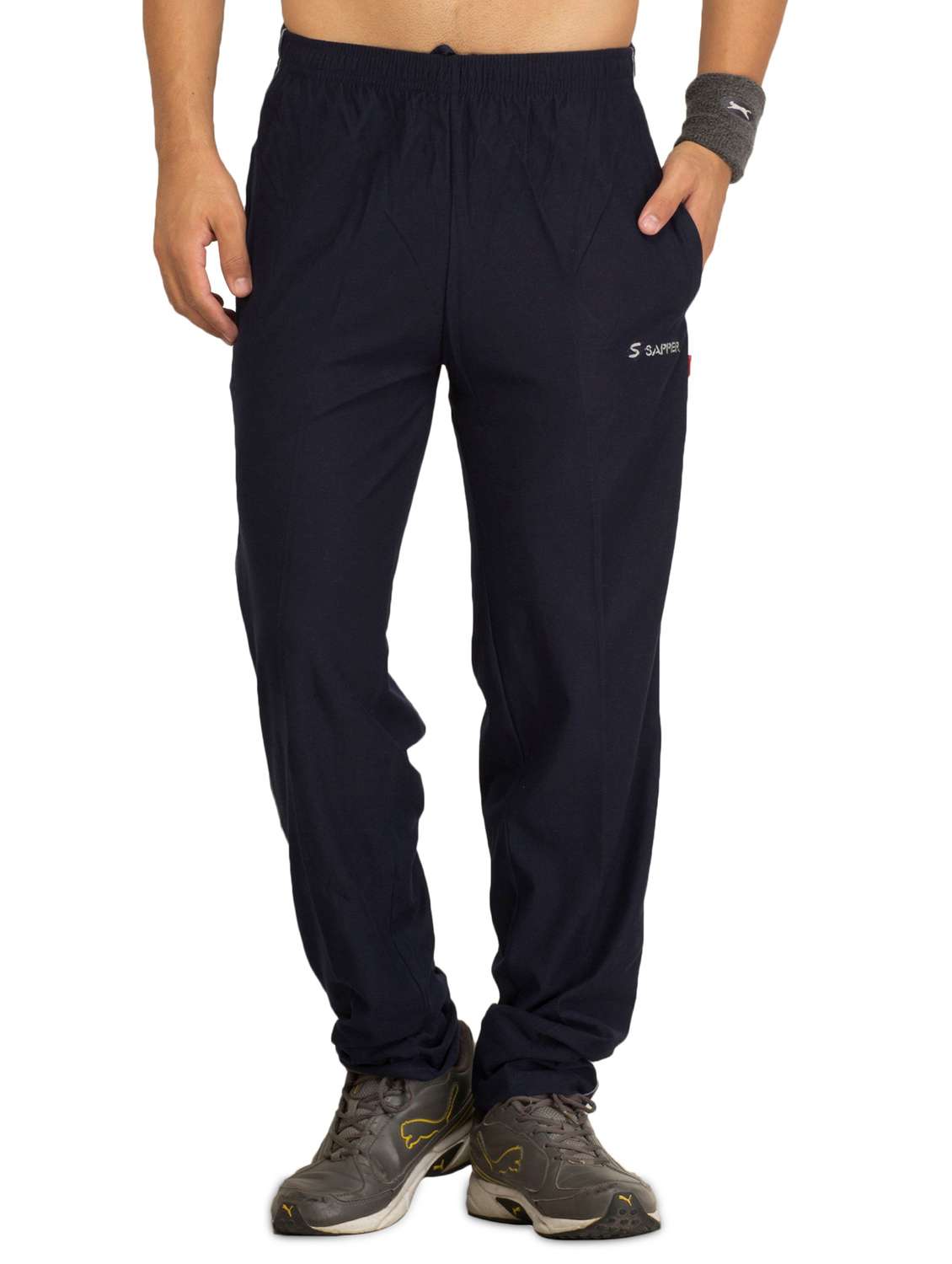 navy blue solid full length track pant