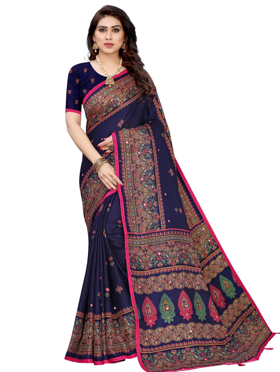 blue linen fusion saree with blouse - 17553831 -  Zoom Image - 0