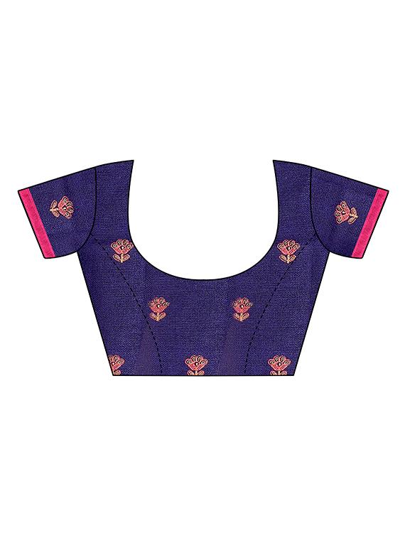 blue linen fusion saree with blouse - 17553831 - Standard Image - 3