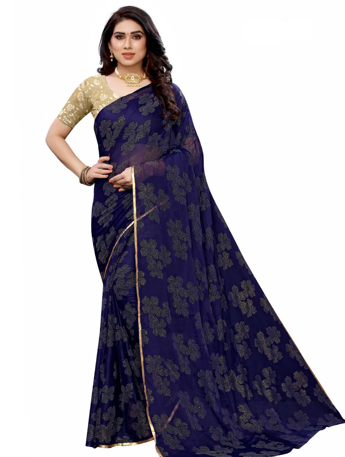 lace border embellished saree with blouse - 17553835 - Zoom Image - 0