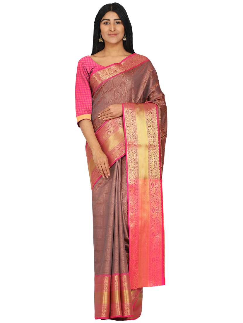 solid banarasi saree with blouse - 17553931 - Zoom Image - 0