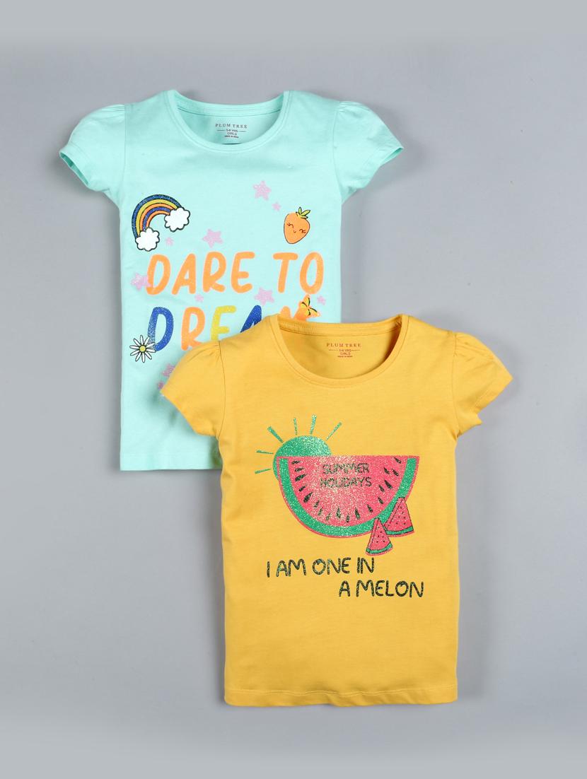 set of 2 multi colored cotton regular tee