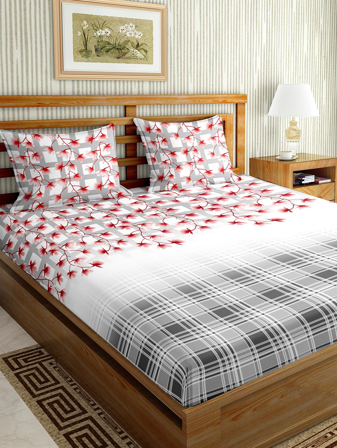 the oscar collection double bedsheet set super king size 180 tc cotton red colour - 17554418 - Zoom Image - 0