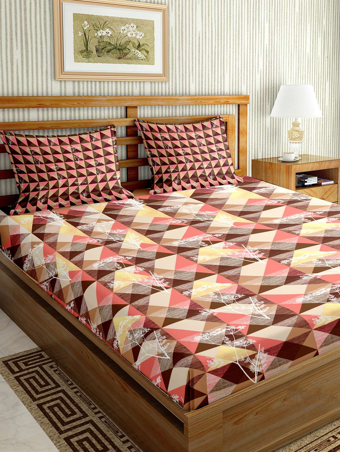 the oscar collection double bedsheet set super king size 180 tc cotton brown colour