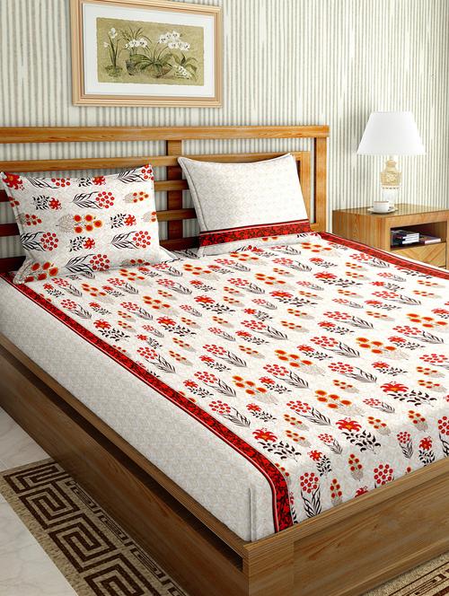 the oscar collection double bedsheet set super king size 180 tc cotton red colour - 17554470 - Standard Image - 0