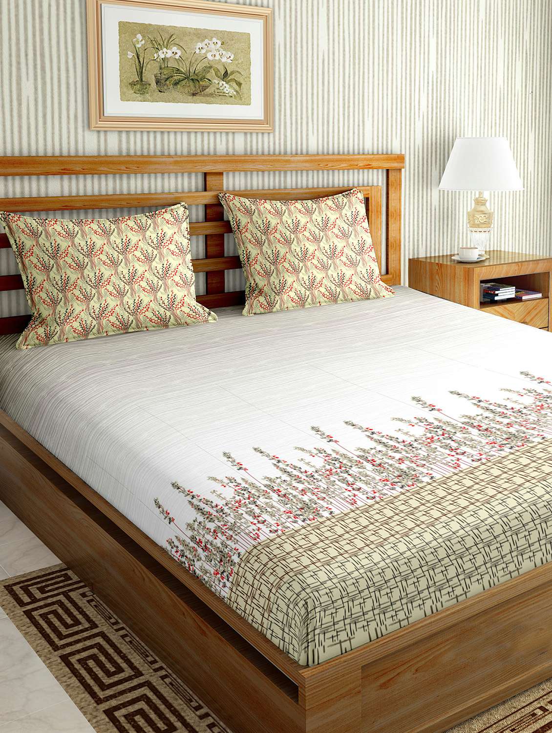 the oscar collection double bedsheet set super king size 180 tc cotton green colour - 17554485 -  Zoom Image - 0