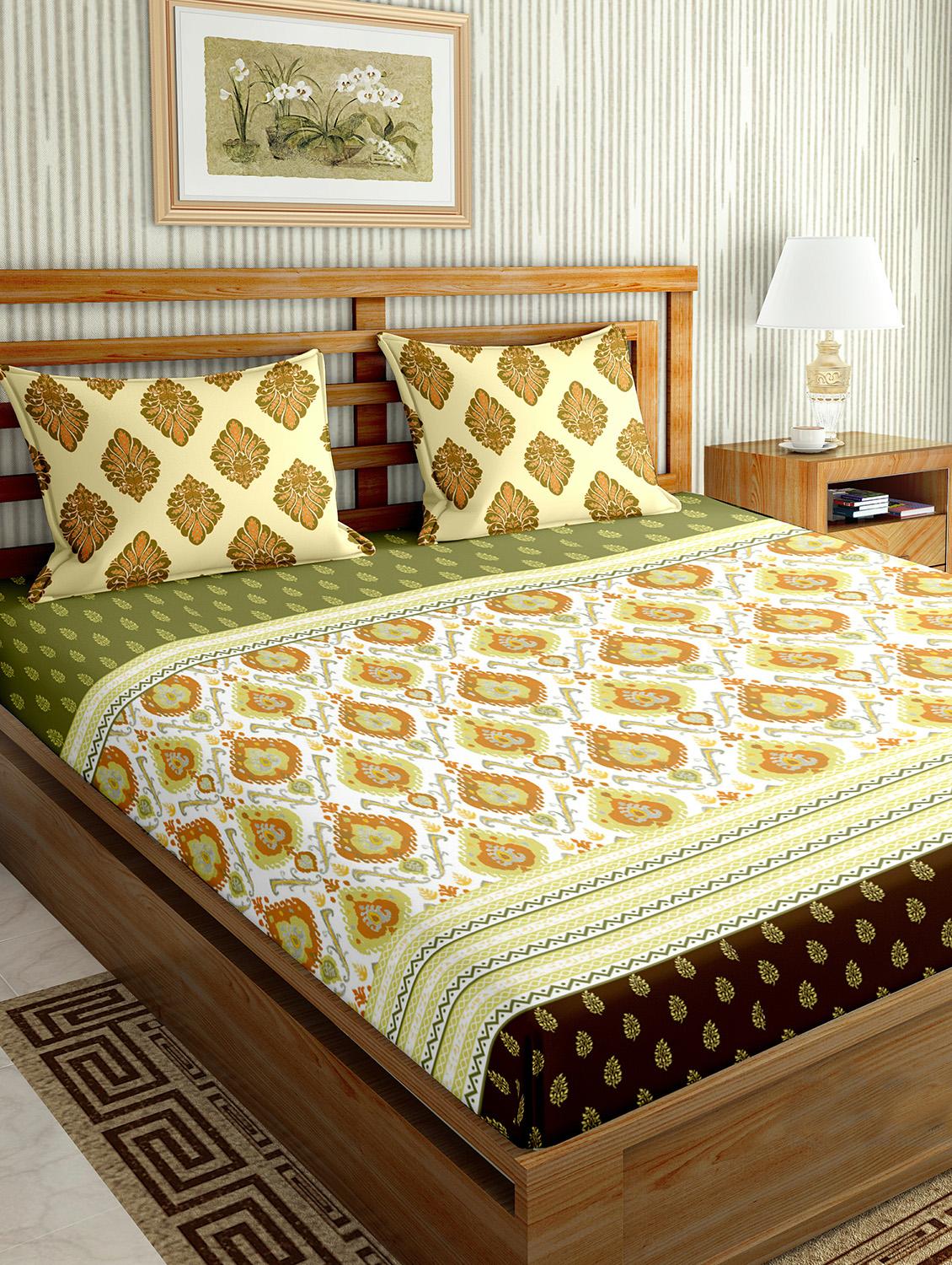 the oscar collection double bedsheet set super king size 180 tc cotton green colour - 17554489 -  Zoom Image - 0
