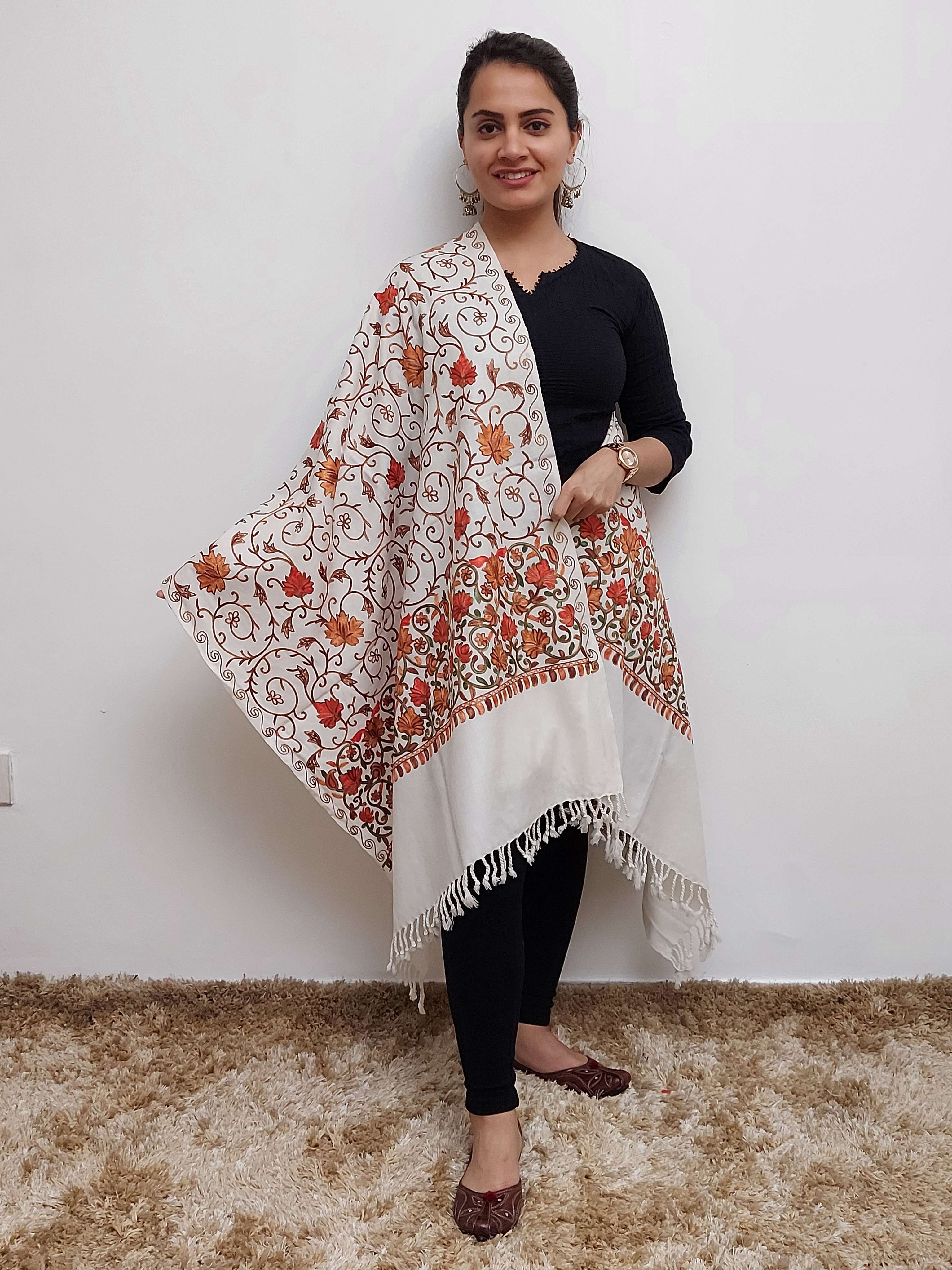 white embroidered shawl  - 17555061 -  Zoom Image - 0