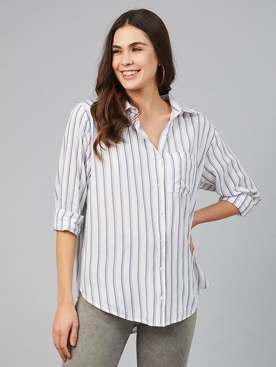 curved hem striped shirt - 17555301 - Zoom Image - 0
