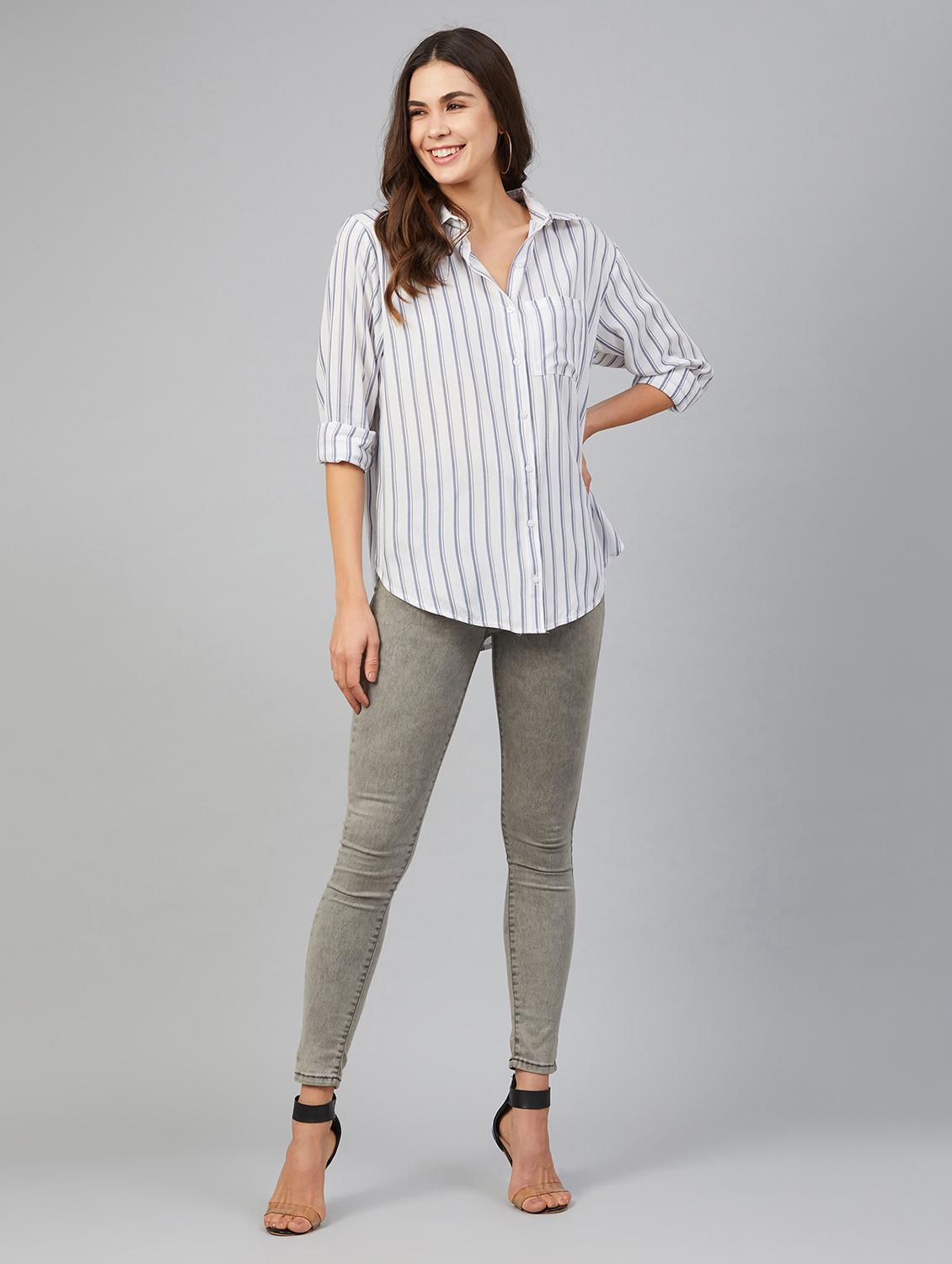 curved hem striped shirt - 17555301 - Standard Image - 3