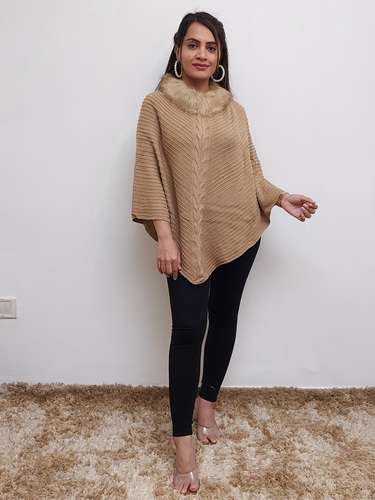 women woolen fur poncho - 17555729 - Standard Image - 0