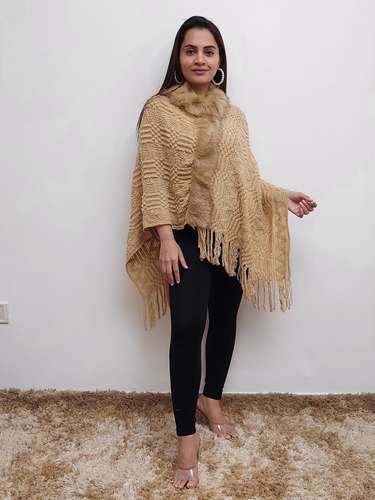women woolen fur poncho - 17555738 - Standard Image - 0