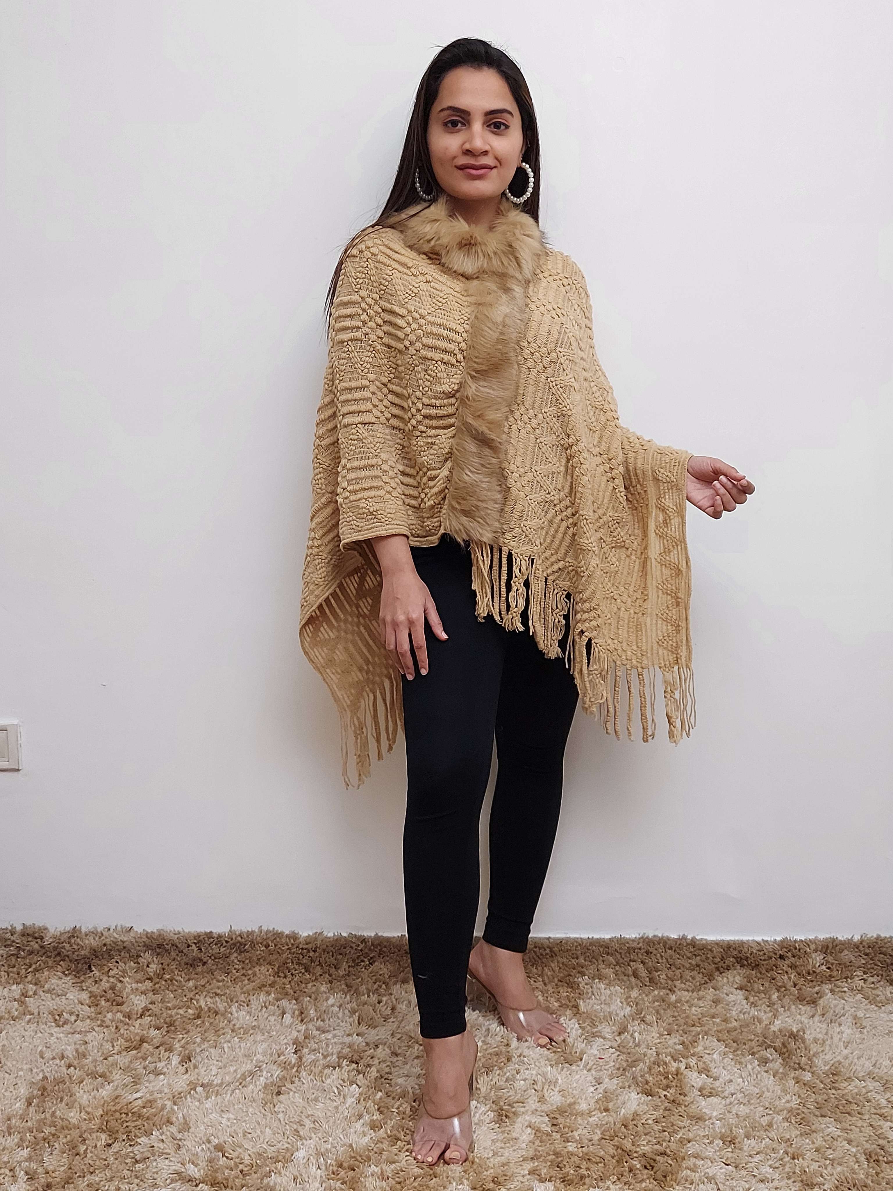 women woolen fur poncho - 17555738 - Zoom Image - 0