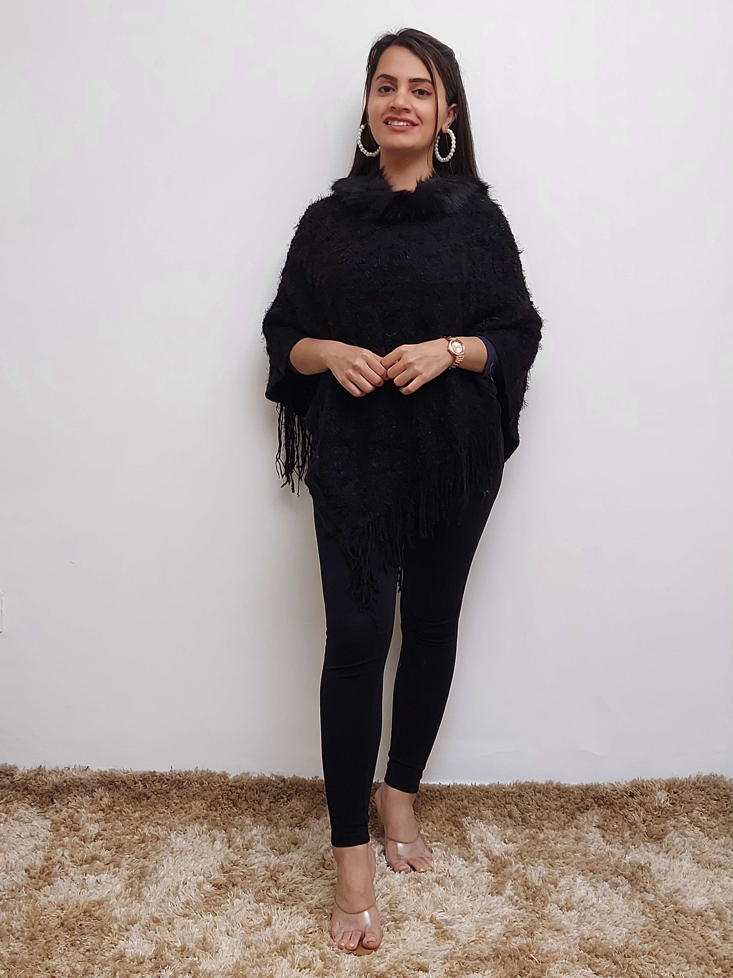 women woolen fur poncho - 17555742 - Zoom Image - 0