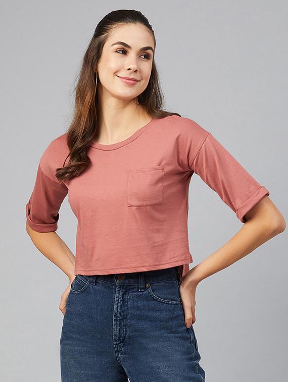 round neck solid crop tee - 17557335 -  Zoom Image - 0