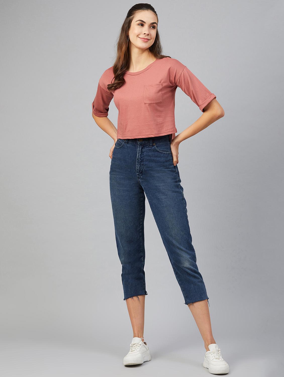 round neck solid crop tee - 17557335 - Standard Image - 3