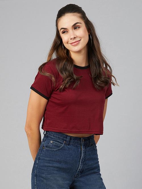 round neck solid crop tee - 17557340 - Standard Image - 0